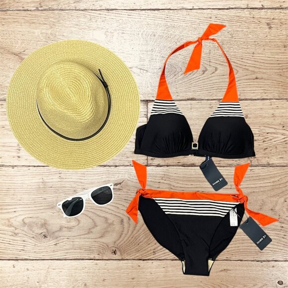 NWT Marie Jo Bikini Set  32C / Medium Black Orange - Picture 1 of 12